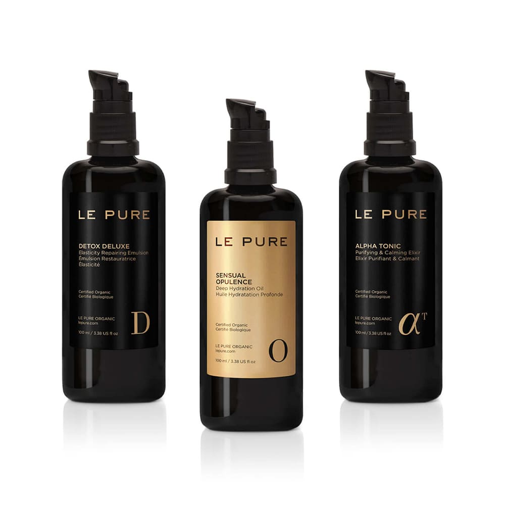 LE PURE cleansing products to protect the skin's microbiome (Detox Deluxe, Sensual Opulence and Alpha Tonic)