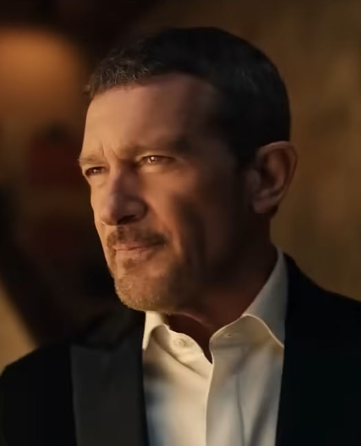 Antonio Banderas' skin prepared with LE PURE organic skincare and foundation for a TV fragrance commercial