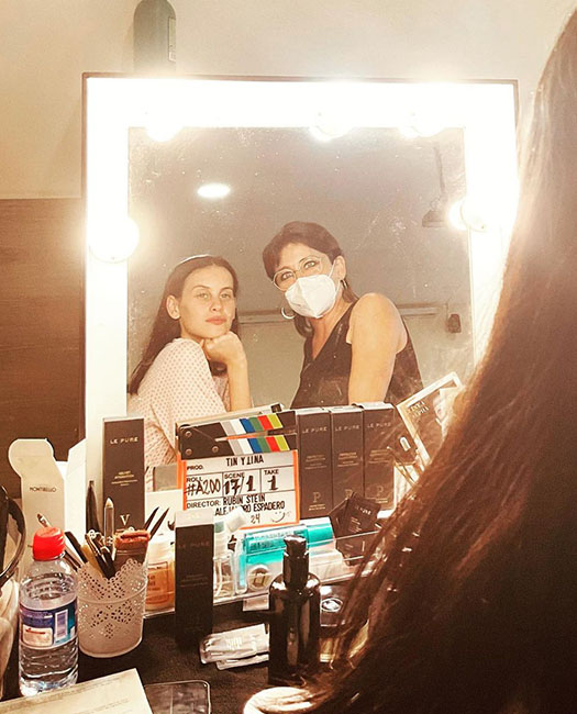 Actress Milena Smit's skin prepared with LE PURE organic skincare and foundation on the set of Tin & Tina by Rubin Stein – MUA Ana Beato