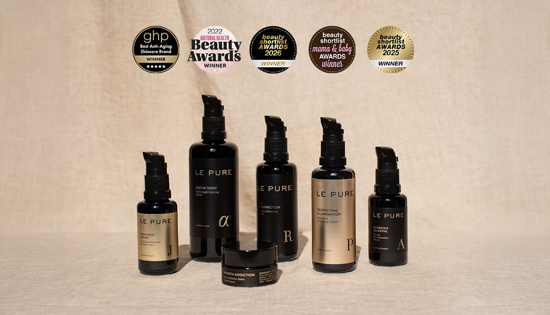 Produits de soin biologique certifié LE PURE aux côtés de plusieurs prix de beauté internationaux
