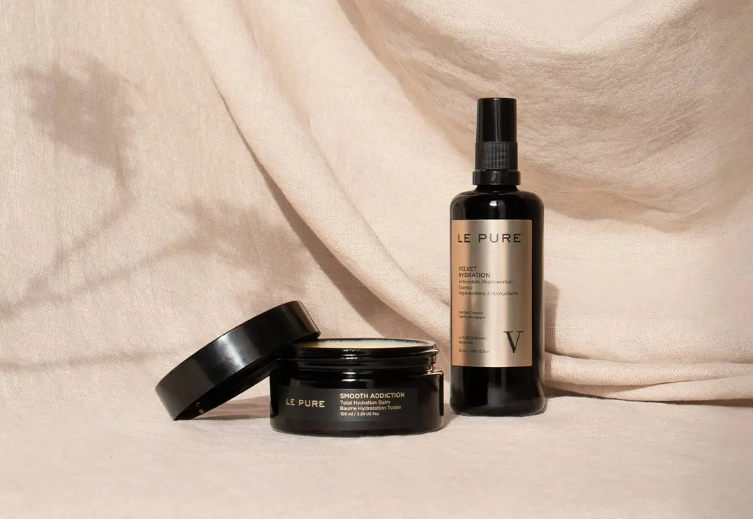 LE PURE Smooth Addiction balm and Velvet Hydration essence – certified organic skincare routine to calm and protect reactive skin during pollen season